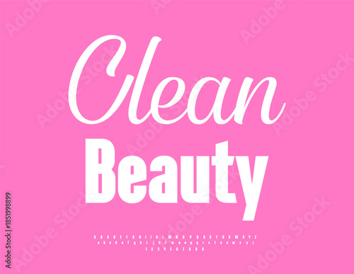 Vector Fashion sign Clean Beauty. Elegant White Font. Typography Minimal Alphabet Letters, Numbers and Symbols set