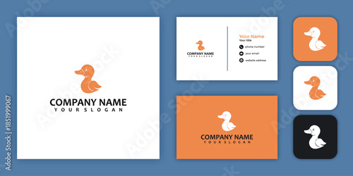 Cute Duck Logo Branding Identity Set Business Card App Icon Design Template.