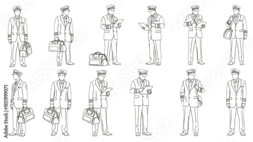 Collection of Vintage Male Postal Worker Illustrations with Bags and Briefcases