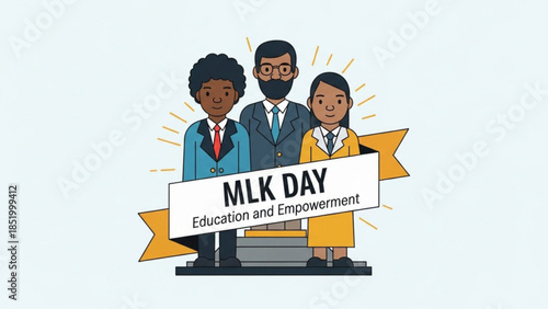 Diverse group of people celebrating martin luther king day with banner on white background