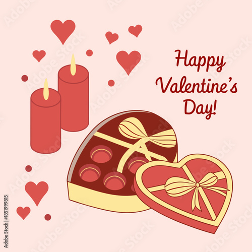 Valentine's day chocolate and candles isolated on white background