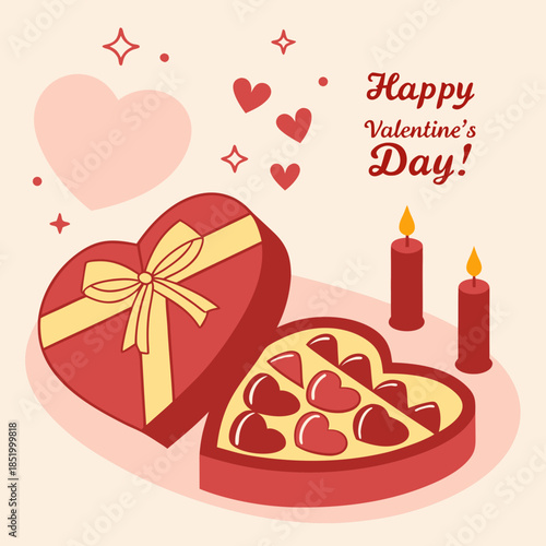 Happy valentine's day heart box and cake isolated on white background