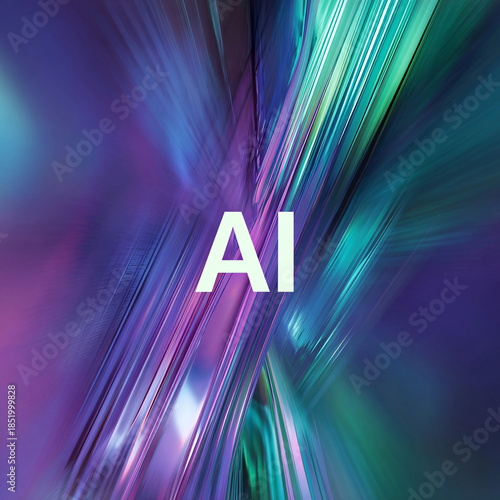 Abstract AI Artificial Intelligence Typography with Colorful Light Beams