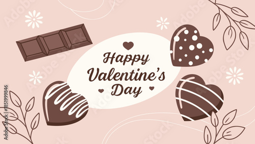 Happy valentine's day chocolate hearts isolated on white background