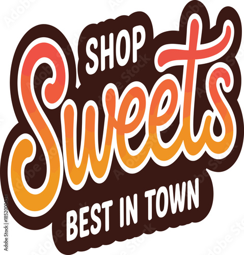 Vintage Candy Shop Logo Design with Colorful Script Typography, Retro Sweets Branding Vector Illustration