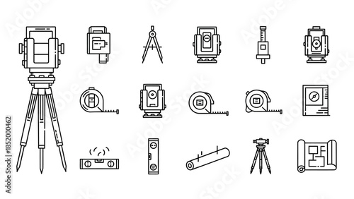 Professional surveying instruments and tripod setup for precise measurement and mapping.