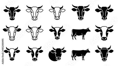 Row of Black and White Cow Heads Repeating Across a Seamless Pattern.