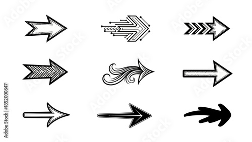Collection of varied arrow icons in multiple styles for graphic design and navigation projects.