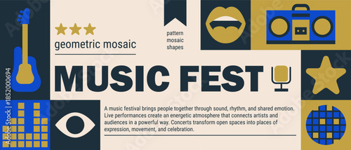 Rock concert mosaic with geometric pattern for modern music festival poster.