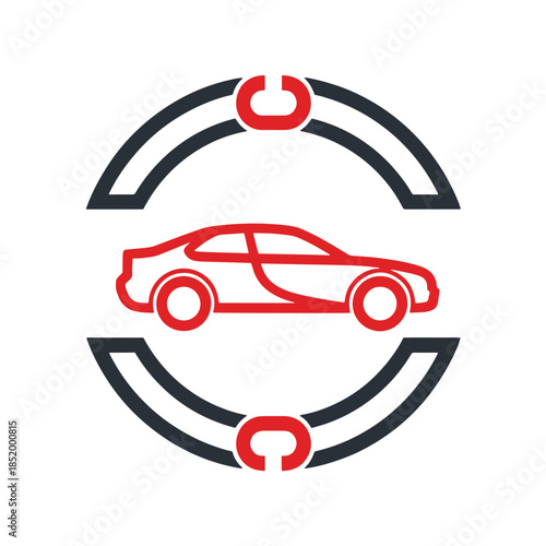Red car with radar detection symbol vehicle