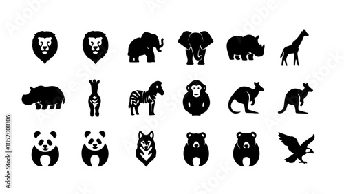 Collection of various animal silhouettes displayed on a clean white background