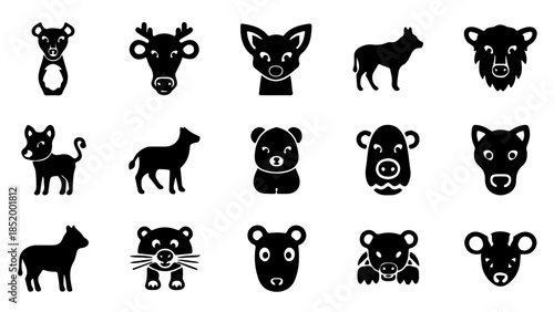 Collection of various animal faces and silhouettes in a grid layout