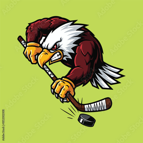 Majestic Eagle Playing Hockey with Intense Focus, Capturing the Spirit of Sportsmanship