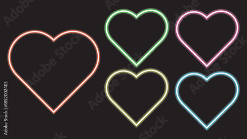 Valentines Neon Heart Outline Vector Set