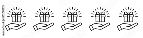 Rewards and loyalty program line icons, outline symbols of bonus, present, gift, and star
