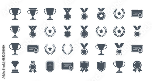 Achievement icon set outline style vector illustration prizes awards and honors symbols