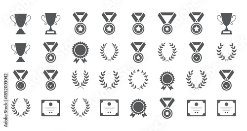 Prizes awards and honors symbols collection achievement icon set outline style vector