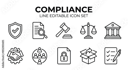 Cloud hosting line editable icons set. Server infrastructure symbols, data storage security backup network. Editable stroke. Vector illustration