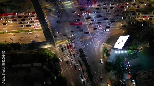 Busy intersections near Jalan Ampang near KLCC. Overhead view.