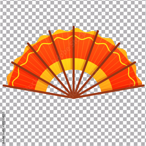 Traditional Chinese folding fan with orange gradient design