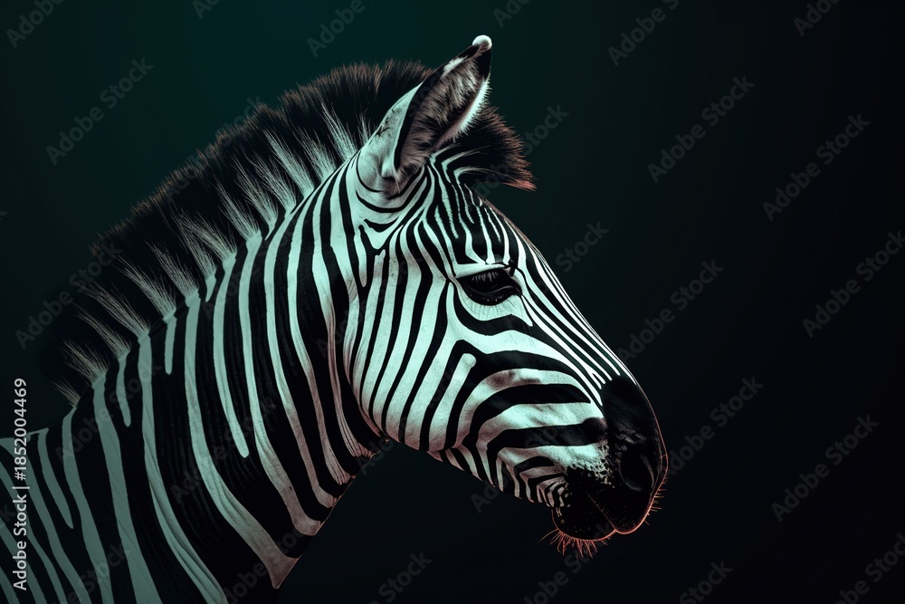 Naklejka premium teal color zebra in black background