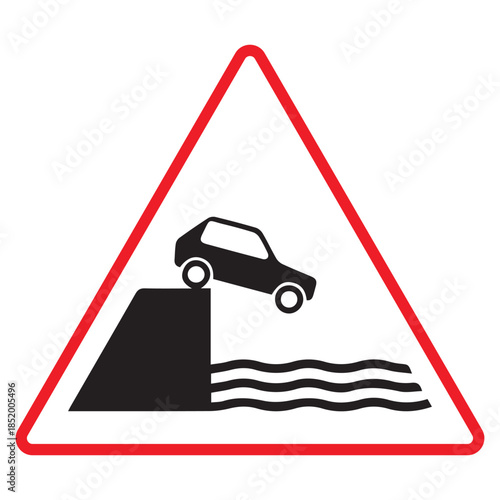 Road sign Warning Departure to embankment Victor