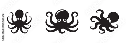 Collection of various cute cartoon octopus shapes for marine biology sticker design and ocean art