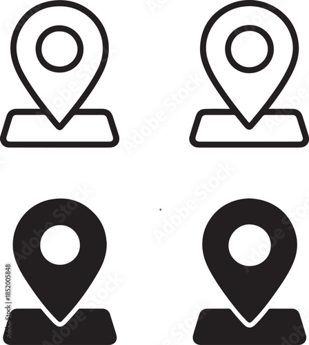 Isolated Checkpoint Area Icons, Checkpoint Area Black Minimal Vector Icons, Marker UI Symbols, Four Identical Grid Layout Icons, Clean Modern App Web Navigation Location Design Icons