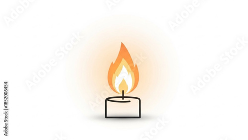A simple illustration of a burning candle with a black outline and a bright orange flame on a white background