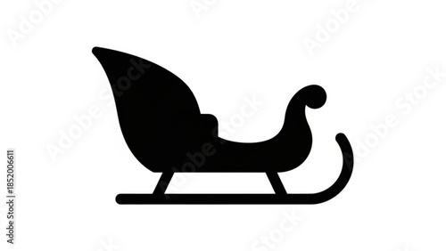 A black silhouette of a traditional sleigh with a curved back and runners on a white background, evoking a sense of winter and transportation