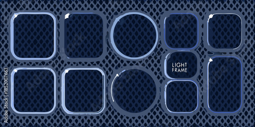 A dark blue control panel with illuminated buttons and light frame indicator