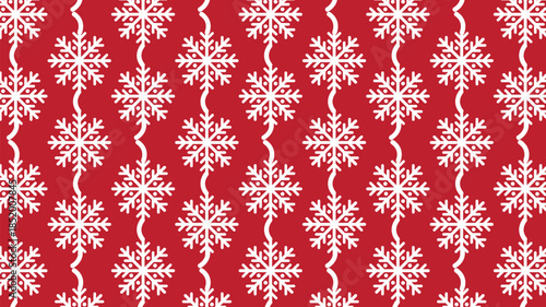 Vertical Repeating Snowflake Garland Background, Elegant Red and White Christmas Pattern for Greeting Cards