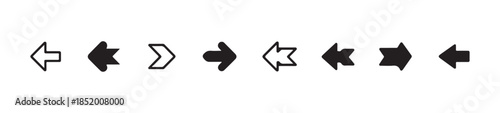Various left and right arrow icons showcasing outline filled and abstract styles perfect for website navigation