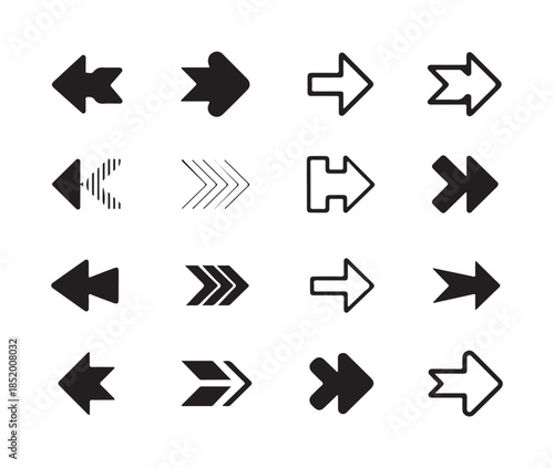 Modern flat and outline arrow icons featuring left right rewind and forward media controls
