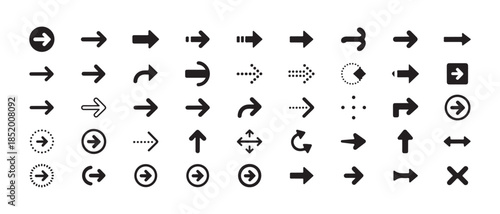 Assortment of modern arrow symbols illustrating movement and navigation in different styles and forms