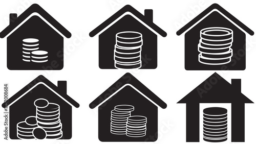 Stacked Coins Inside House Silhouette Representing Mortgage Financing Home Equity Loans and Property Investment