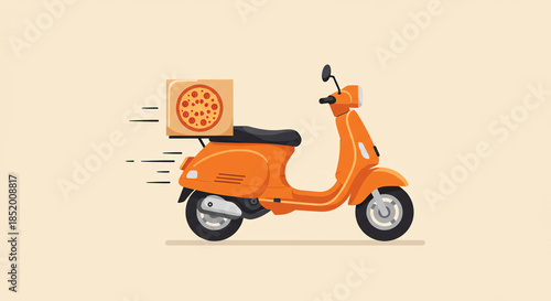 Orange scooter delivering pizza