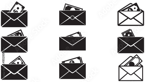 Sealed Envelope with Dollar Note Peek for Confidential Payments Secure Transfers and Money by Mail