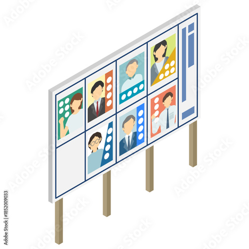 アイソメトリックイラスト：選挙候補者ボード