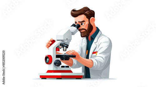 Microscopic Exploration: A focused scientist peers into a microscope, symbolizing the depth of scientific discovery and the pursuit of knowledge in a modern laboratory.