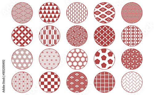 朱色和柄パターンセット