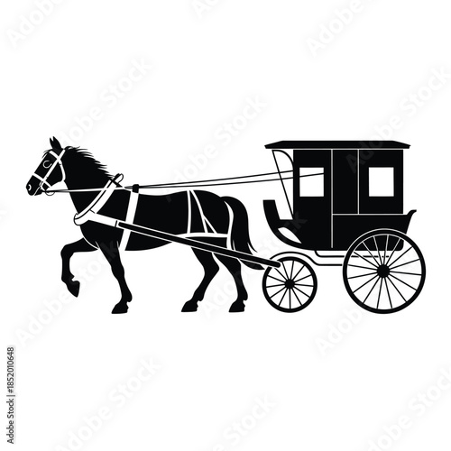 Elegant horse drawn carriage in black and white a classic vintage scene