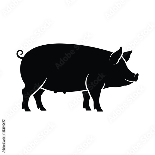 Simple black silhouette of a pig showing its form and details