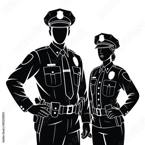 A silhouette illustration depicting two police officers in uniform