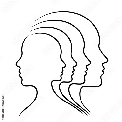 A series of minimalist human head profiles in a linear design