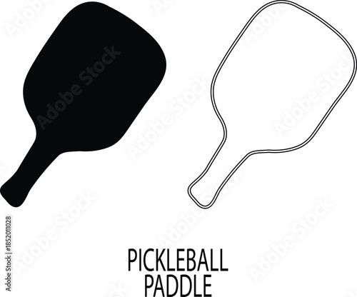 Pickleball paddle designs a solid fill and line art illustration silhouette