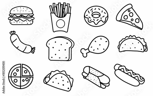 Fast food flat icon set