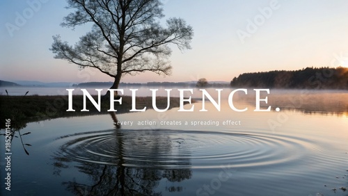 Ripple Effect in Water Reflecting Sunset and Tree