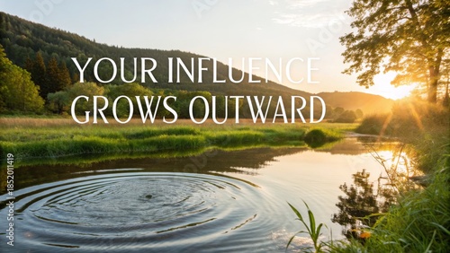 Ripple effect in pond with inspirational message outdoors.