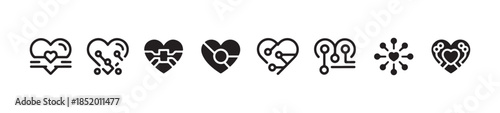 Icon of heart with internal electronic circuit board pattern representing advanced medical technology and biology